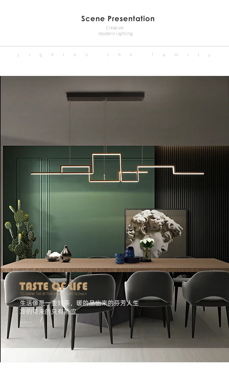 Nordisk geometrisk LED-kronljus – minimalistisk svart taklampa för vardagsrum, kök eller restaurang