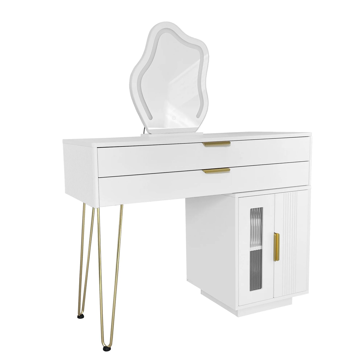 Sminkbord med LED-spegel – Modern Vit Design med Utdragbar Funktion