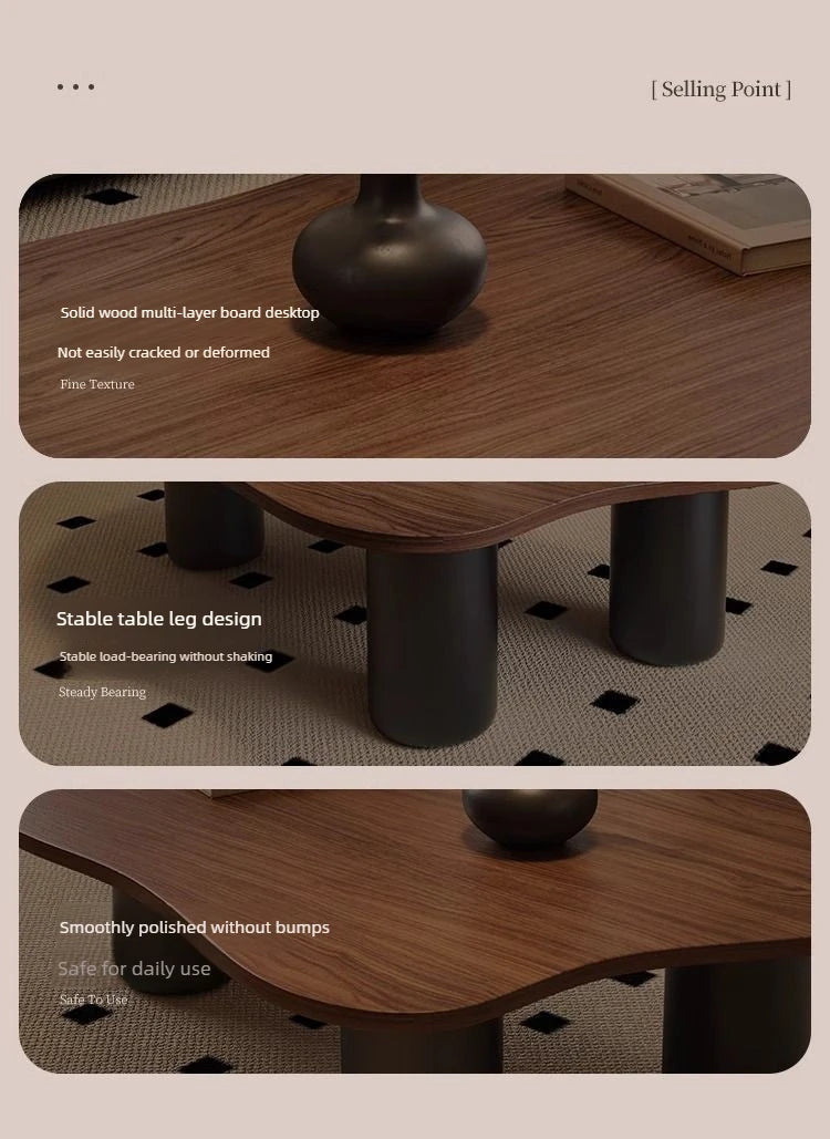 Cream Style Soffbord – Litet Te-/Kaffebord i Valnöt, Molnformad Kant, Perfekt för Små Lägenheter