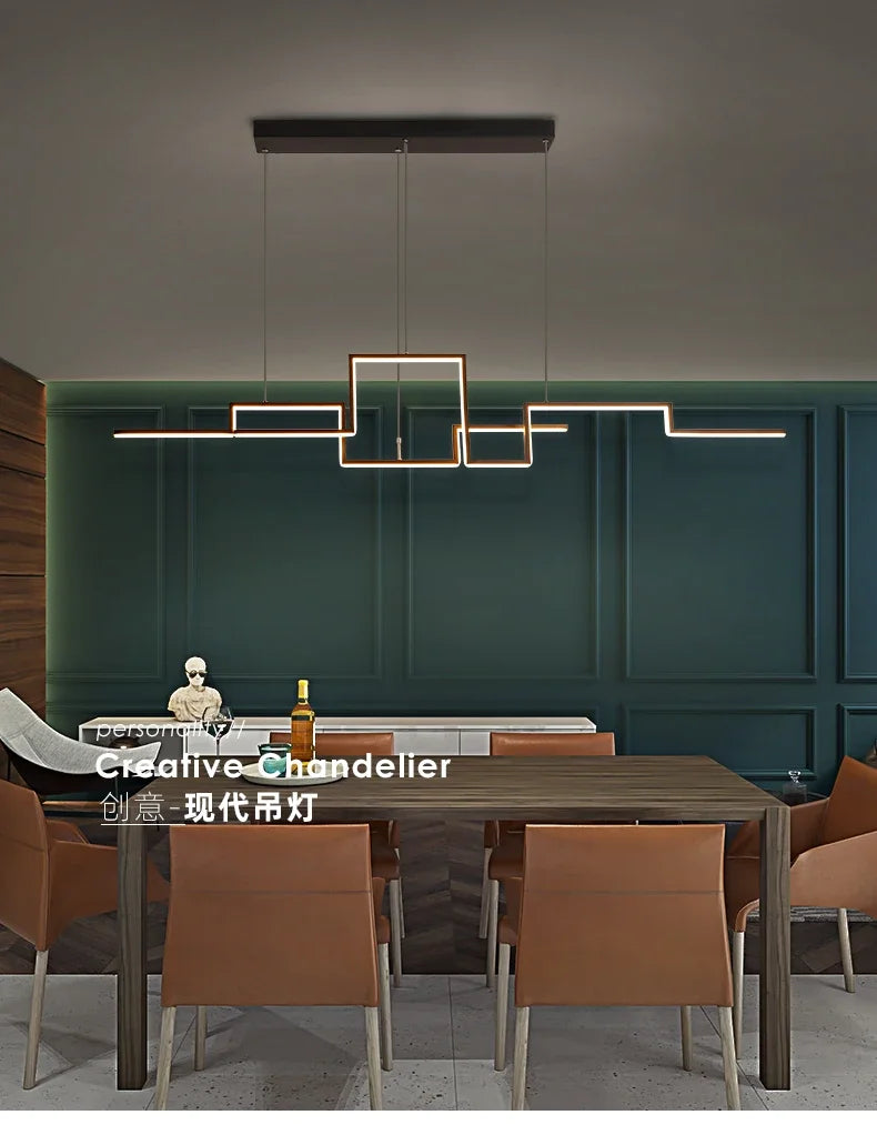 Nordisk geometrisk LED-kronljus – minimalistisk svart taklampa för vardagsrum, kök eller restaurang