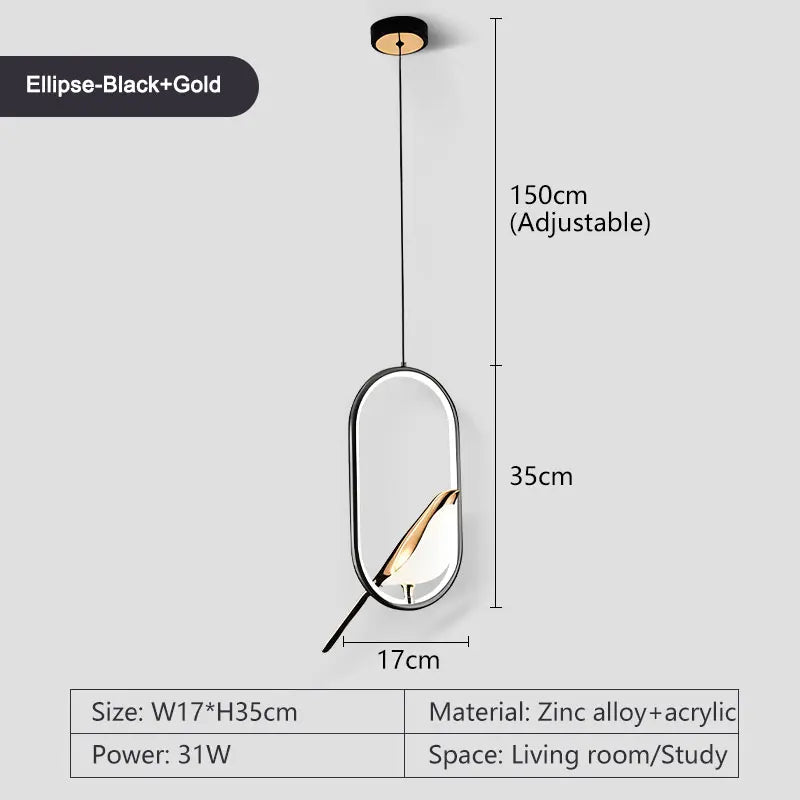 Roterbar LED-pendellampa med skata – modern taklampa i metall