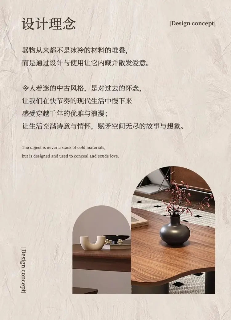 Cream Style Soffbord – Litet Te-/Kaffebord i Valnöt, Molnformad Kant, Perfekt för Små Lägenheter