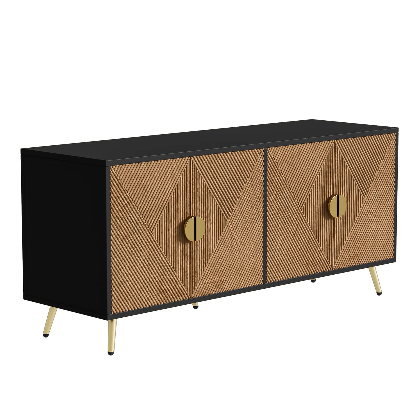Sideboard 160 cm – Svart & Trä med Guldhandtag och Högglansiga Ben