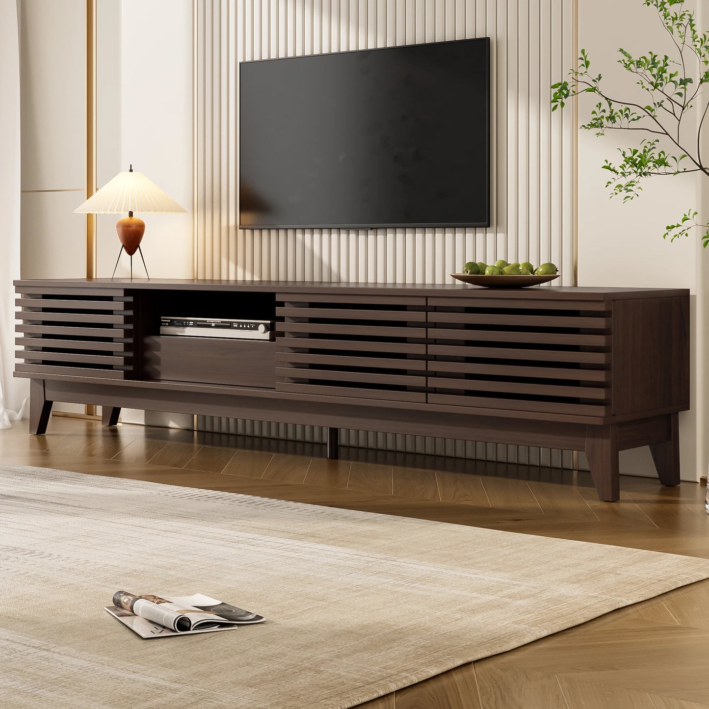 TV-bänk med låda och tre dörrar – Vintage träfinish