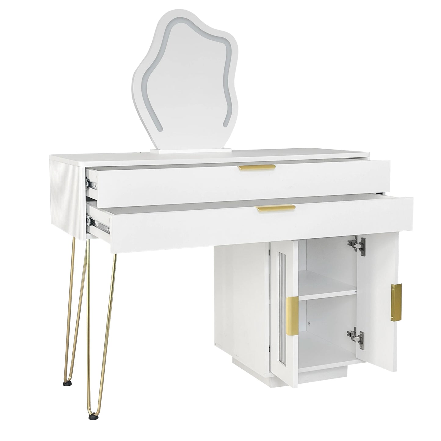Sminkbord med LED-spegel – Modern Vit Design med Utdragbar Funktion
