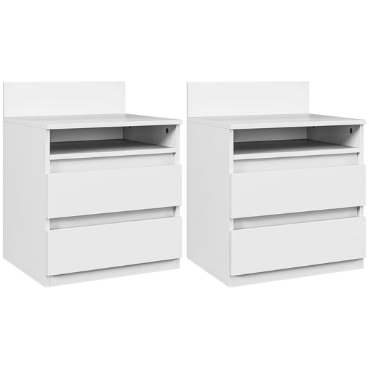 Set med 2 sängbord med 2 lådor – Sidobord med hylla för sovrum och vardagsrum, 40 × 32 × 50 cm
