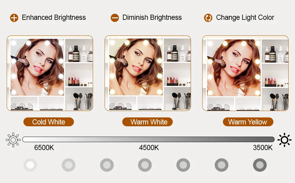 Sminkbord med LED-spegel, 3 lådor och förvaringsskåp – Yamissi/Onesaimei