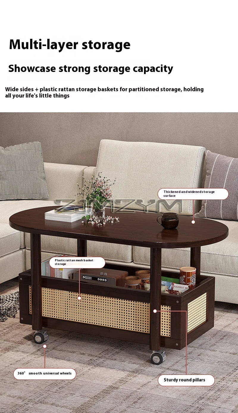 Mobil Soffbord – Dubbellagers Förvaring, Antik Stil, Sidobord för Vardagsrum