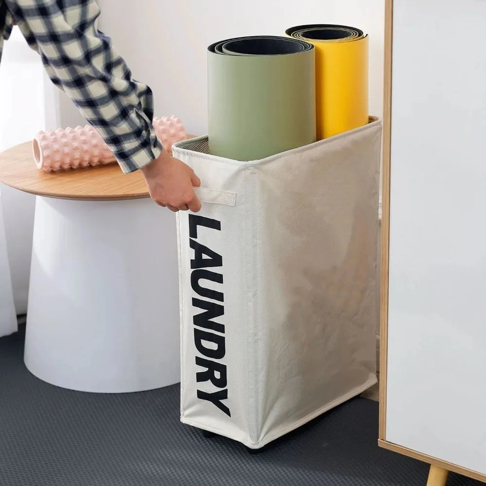 🧺 Hopfällbar Tvättkorg – 53×39×18.5 cm – Grå/Beige – För Kläder, Yoga & Hemförvaring