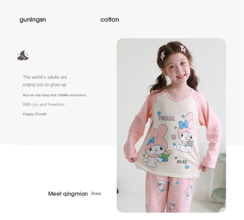 🧸 Sanrio Pyjamas för Barn – Kuromi, My Melody, Cinnamoroll – Långärmad – 100% Bomull – Kawaii Design
