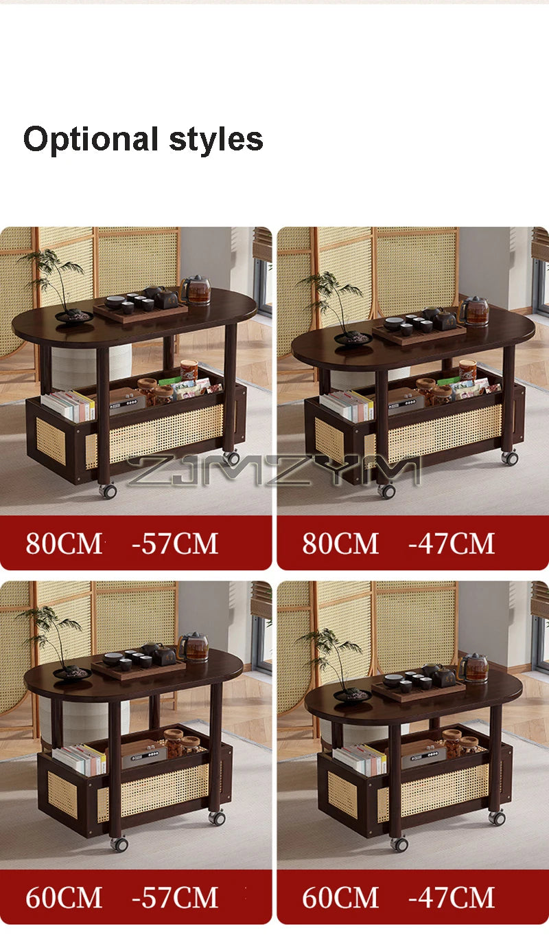 Mobil Soffbord – Dubbellagers Förvaring, Antik Stil, Sidobord för Vardagsrum