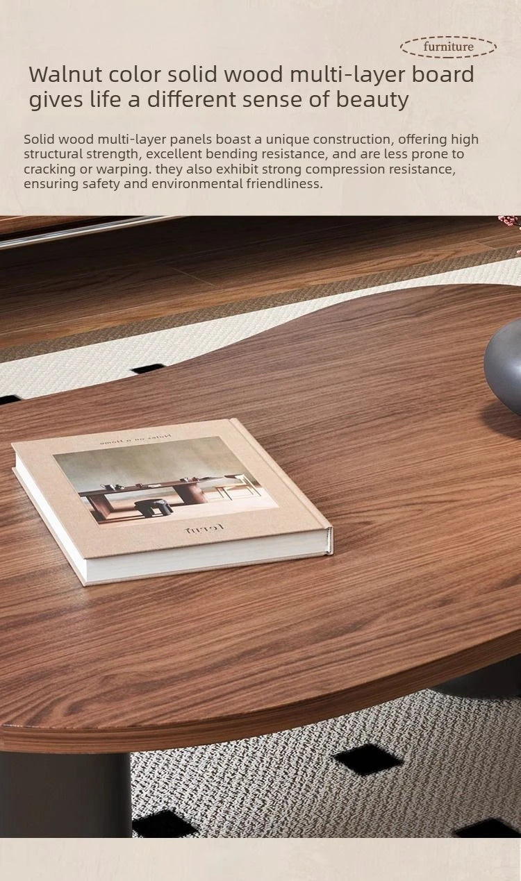 Cream Style Soffbord – Litet Te-/Kaffebord i Valnöt, Molnformad Kant, Perfekt för Små Lägenheter