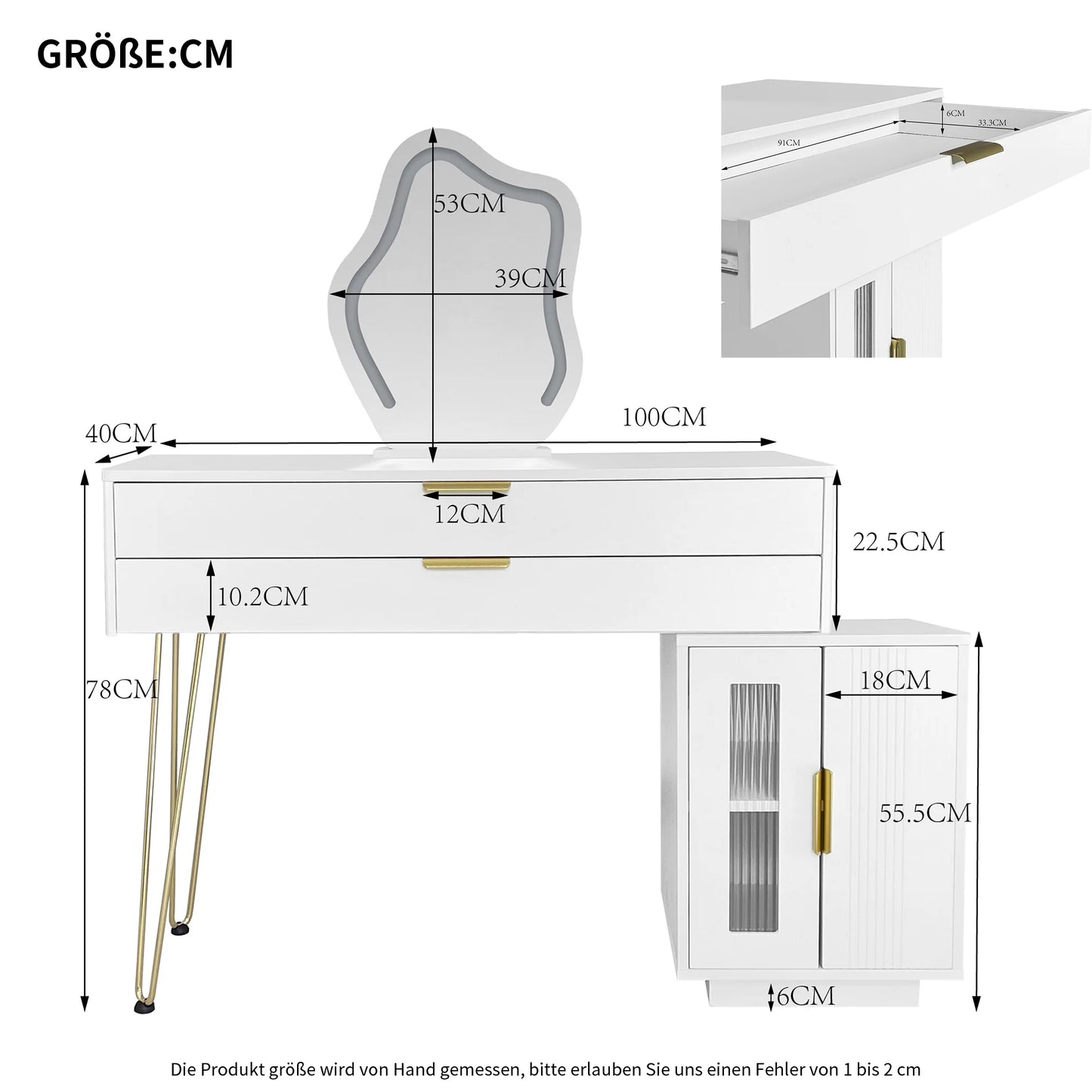 Sminkbord med LED-spegel – Modern Vit Design med Utdragbar Funktion