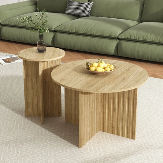 2-delat Nestbord i Trä – Rund Design – Skandinavisk Stil – 76 & 40 cm