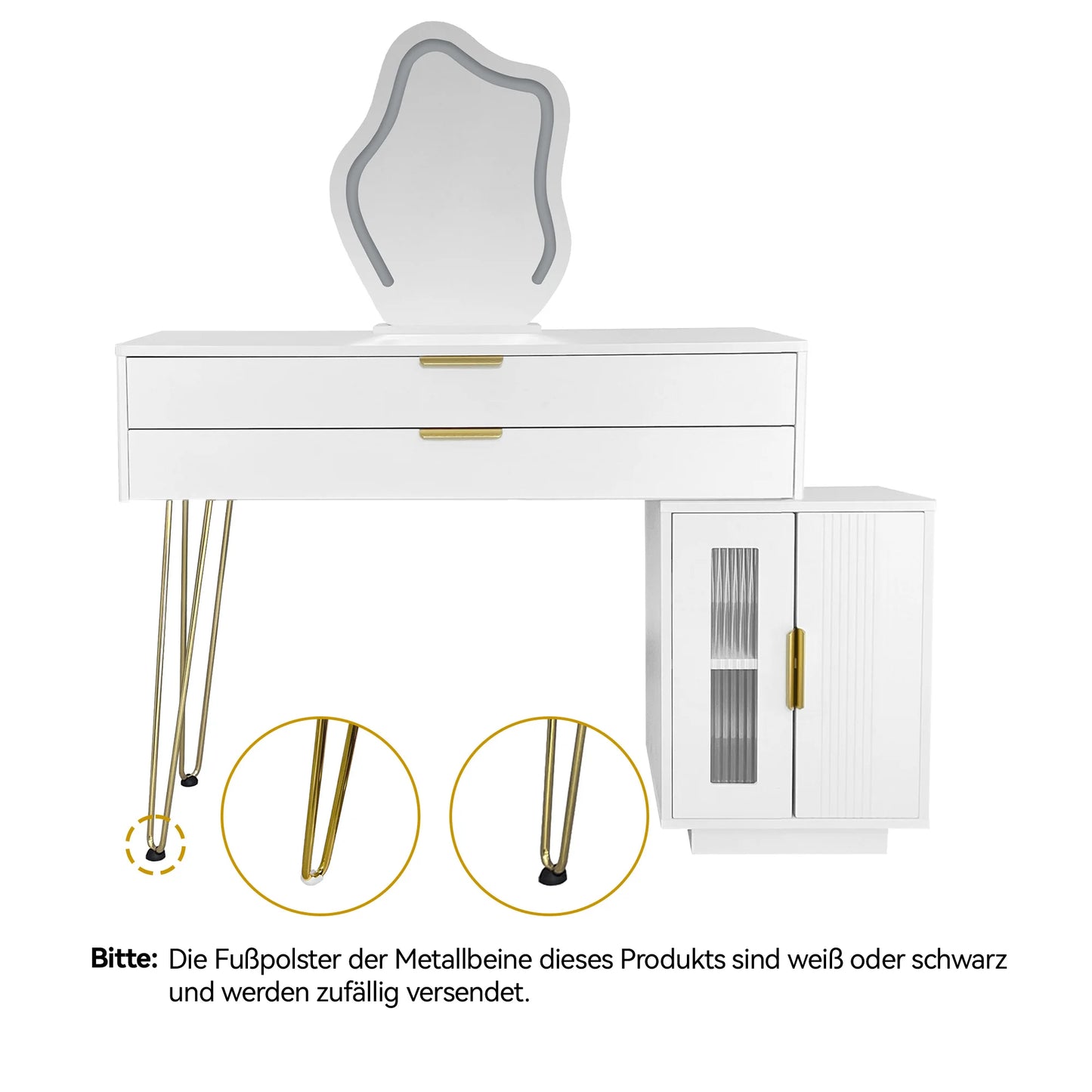 Sminkbord med LED-spegel – Modern Vit Design med Utdragbar Funktion