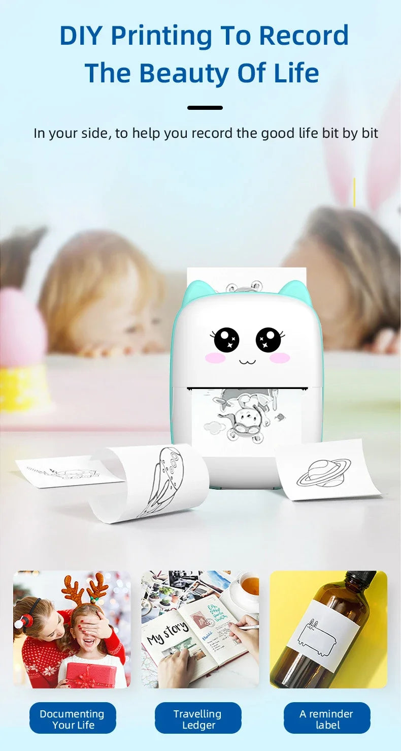 Mini Bärbar Bluetooth Skrivare 203DPI – Trådlös Fotoskrivare med Termopapper
