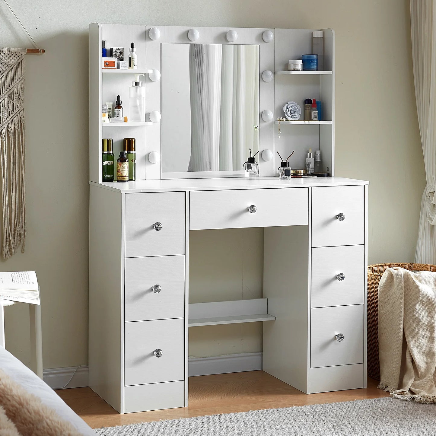 Sminkbord med LED-spegel och 7 lådor – Yamissi/Onesaimei