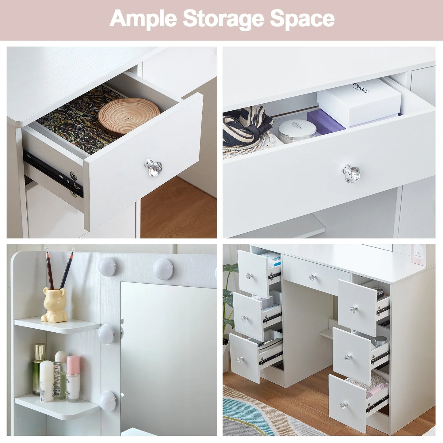 Sminkbord med LED-spegel och 7 lådor – Yamissi/Onesaimei