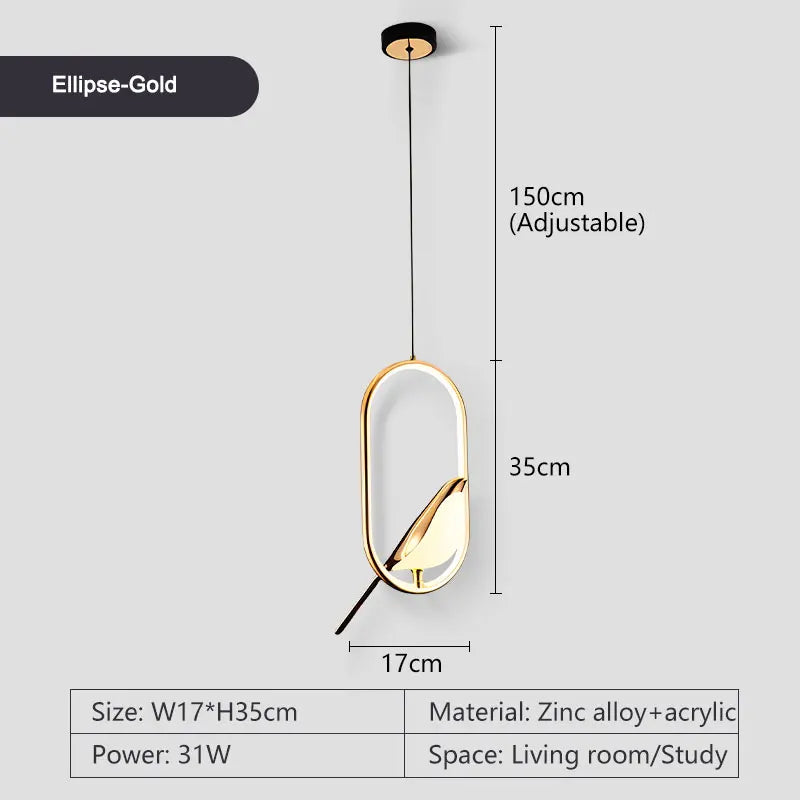 Roterbar LED-pendellampa med skata – modern taklampa i metall