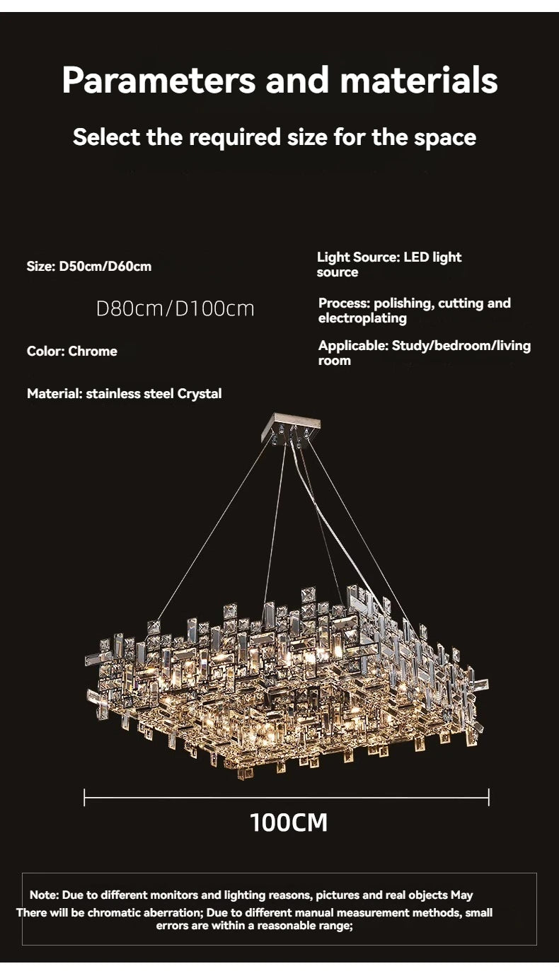 Italian Luxury Crystal Chandelier – Elegant LED Pendant Light for Living Room, Dining Room, Bedroom & Kitchen