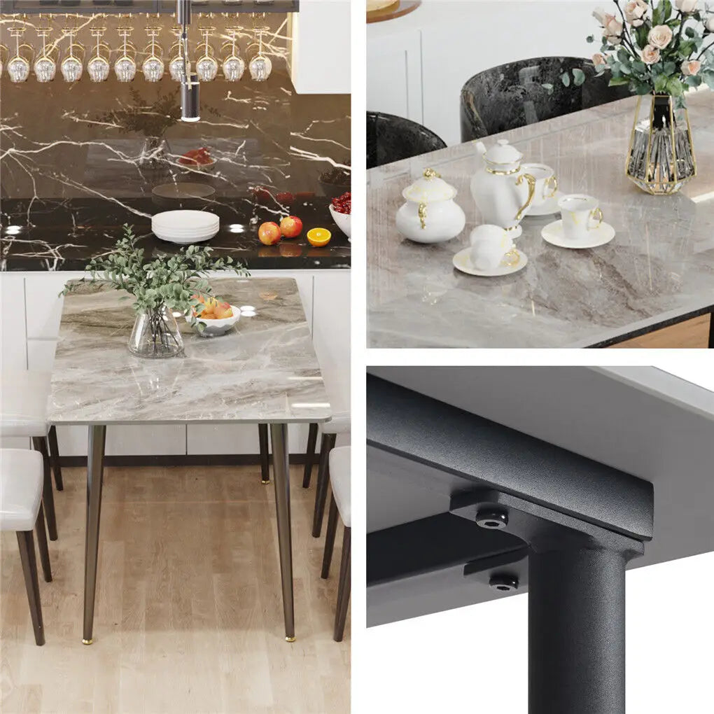 LUVODI Matbord 120 cm – Lyxigt Marmormönster med Metallben för 4–6 Personer