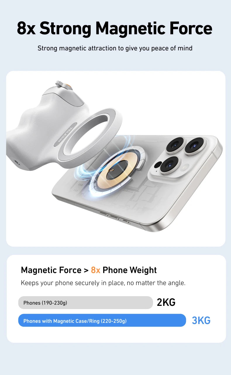 TELESIN Magnetiskt Handgrepp med Fjärrkontroll – För iPhone & Android