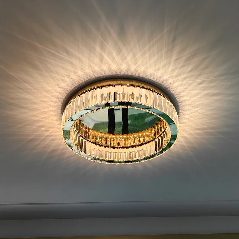 Kristallrund LED-taklampa – Lyxig Design i Guld & Silver för Hemmet