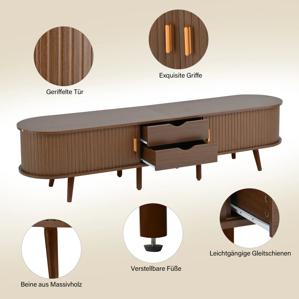 Modern TV-bänk i Valnöt – 175 cm med Skjutdörrar & Förvaring