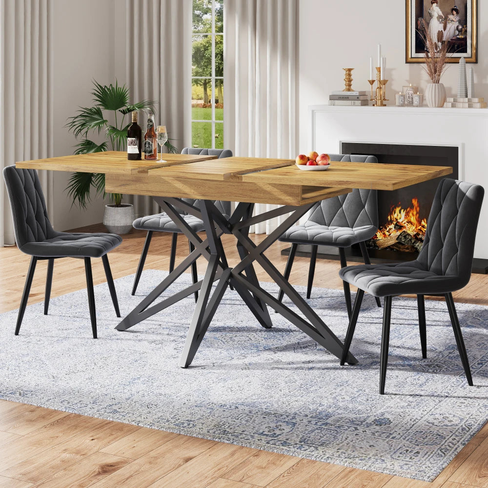 Utdragbart matbord 120–160 × 80 cm – valnötslook med svarta metallben