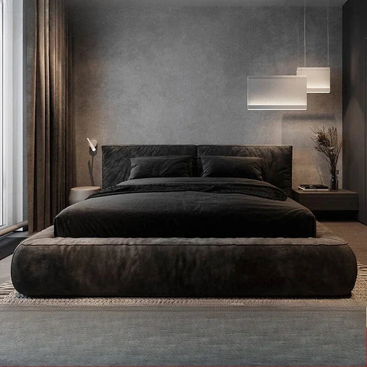 Lyxig Italiensk Minimalistisk Dubbelbädd – 180x200 cm – Modern Tatami Säng med Flanelltyg