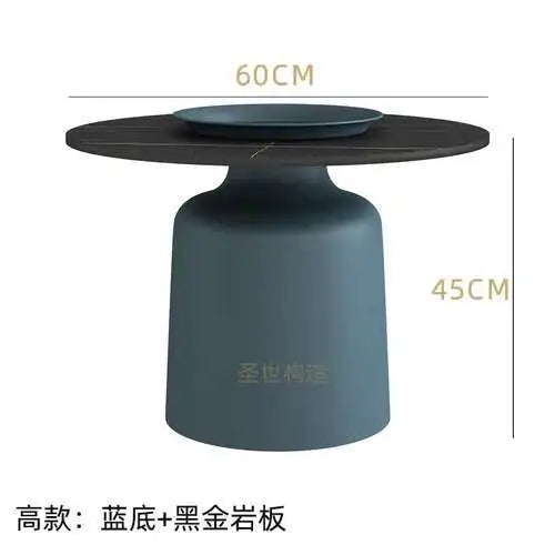 soffbord i marmorsten, fransk rund låg sidobord – nordisk uppsättning för vardagsrumsdekoration