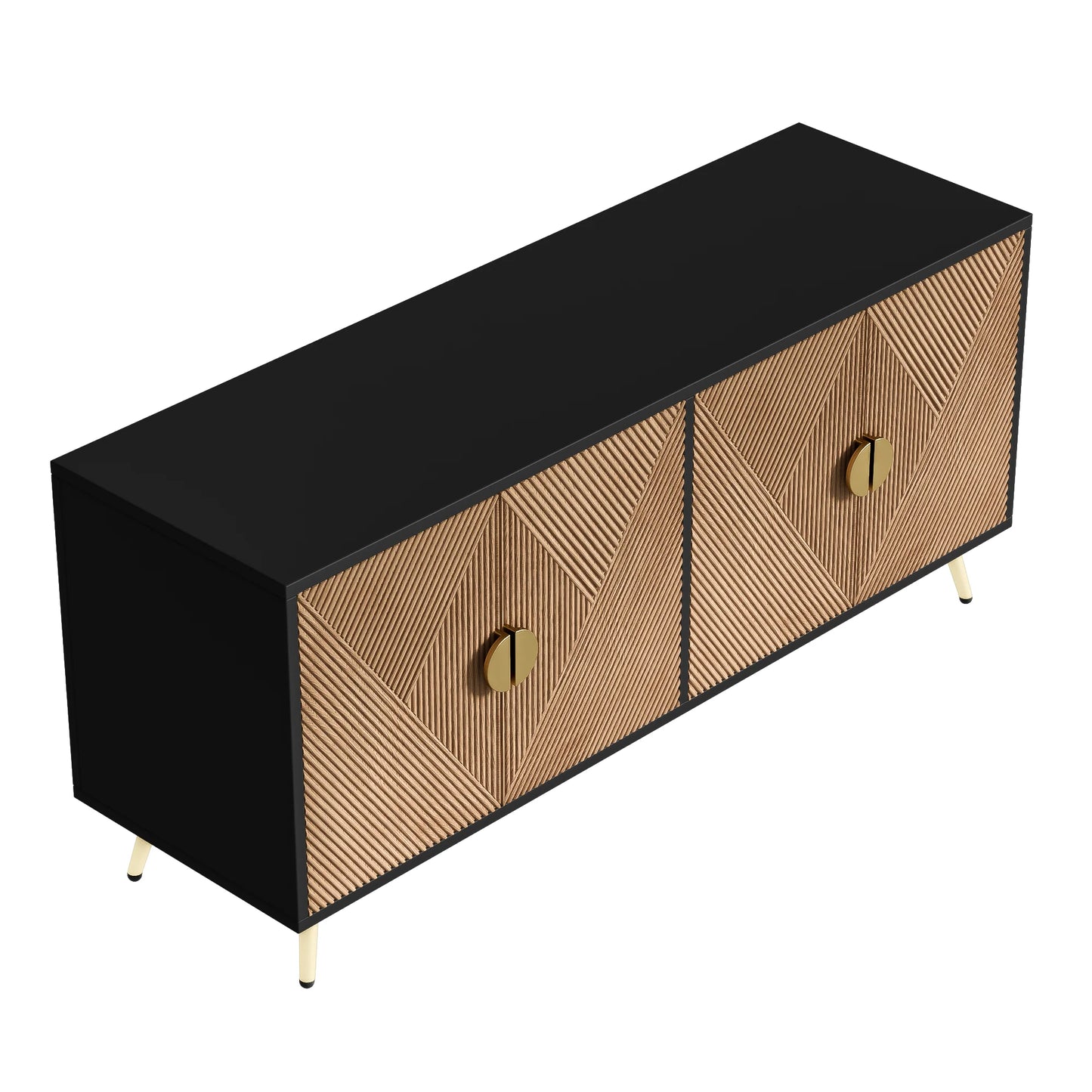 Sideboard 160 cm – Svart & Trä med Guldhandtag och Högglansiga Ben