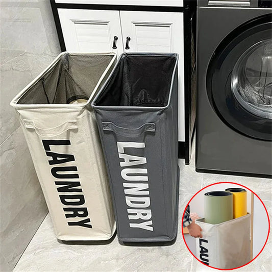 🧺 Hopfällbar Tvättkorg – 53×39×18.5 cm – Grå/Beige – För Kläder, Yoga & Hemförvaring