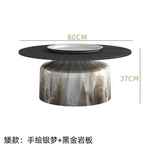 soffbord i marmorsten, fransk rund låg sidobord – nordisk uppsättning för vardagsrumsdekoration