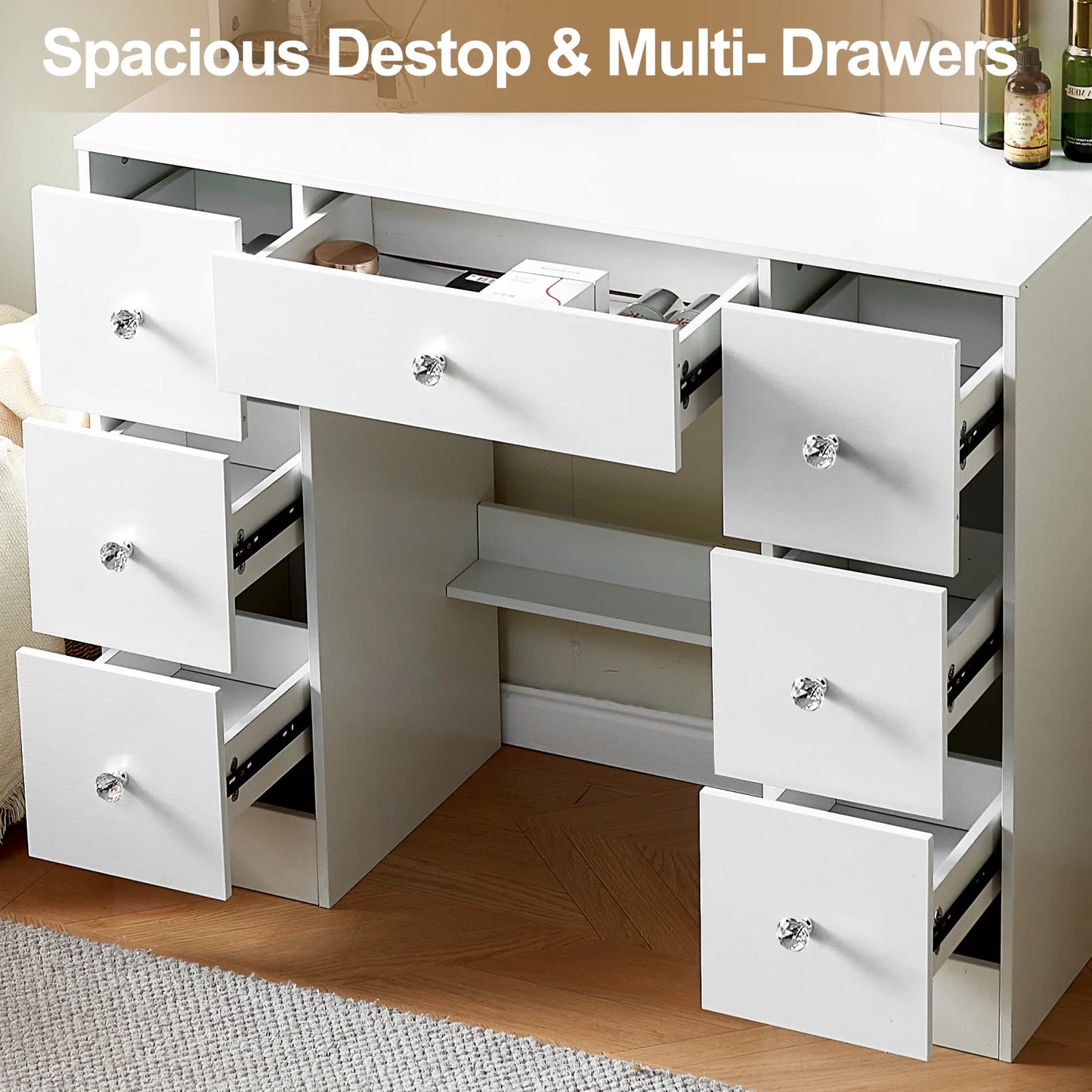 Sminkbord med LED-spegel och 7 lådor – Yamissi/Onesaimei