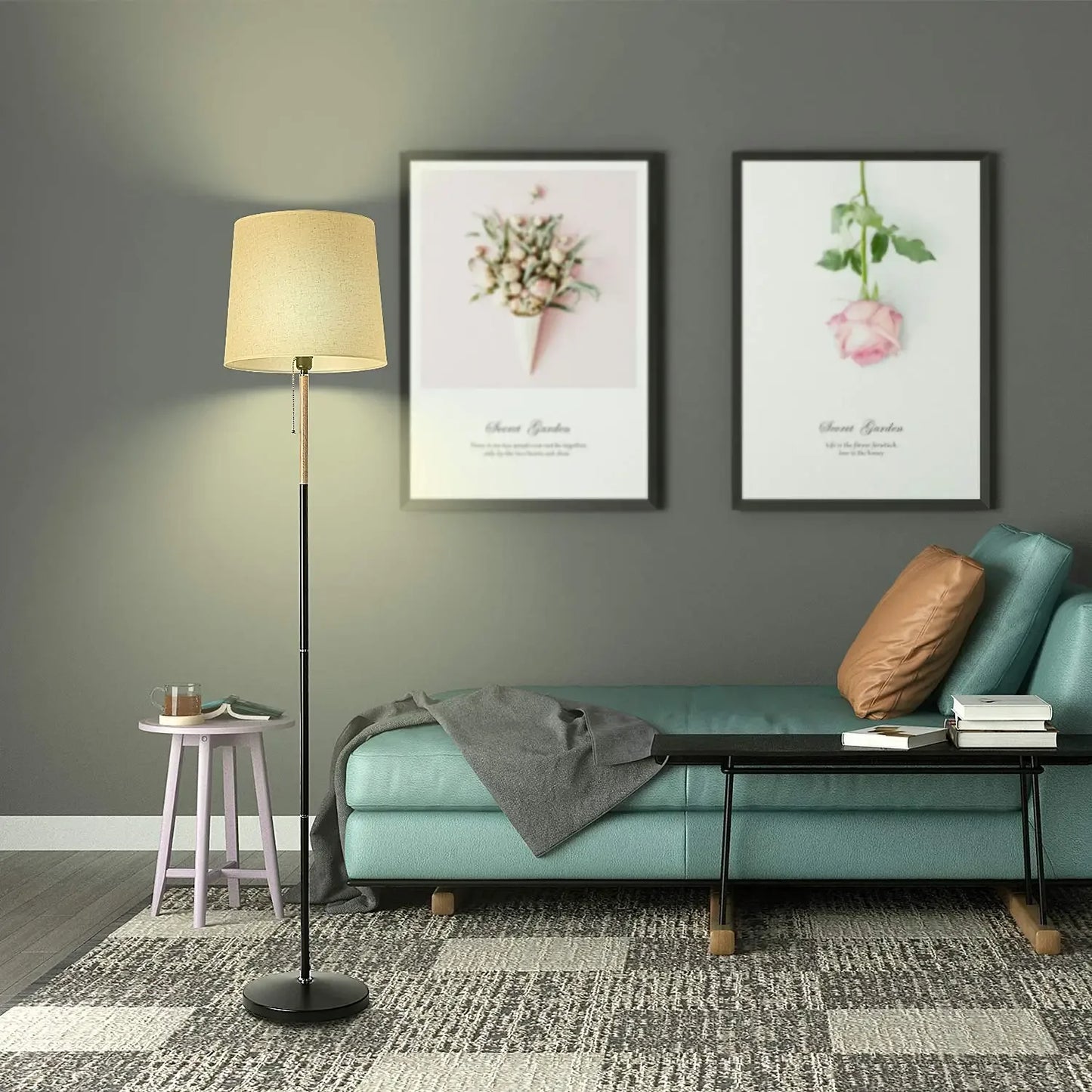Modern Golvlampa 170 cm Beige med Tygskärm E27
