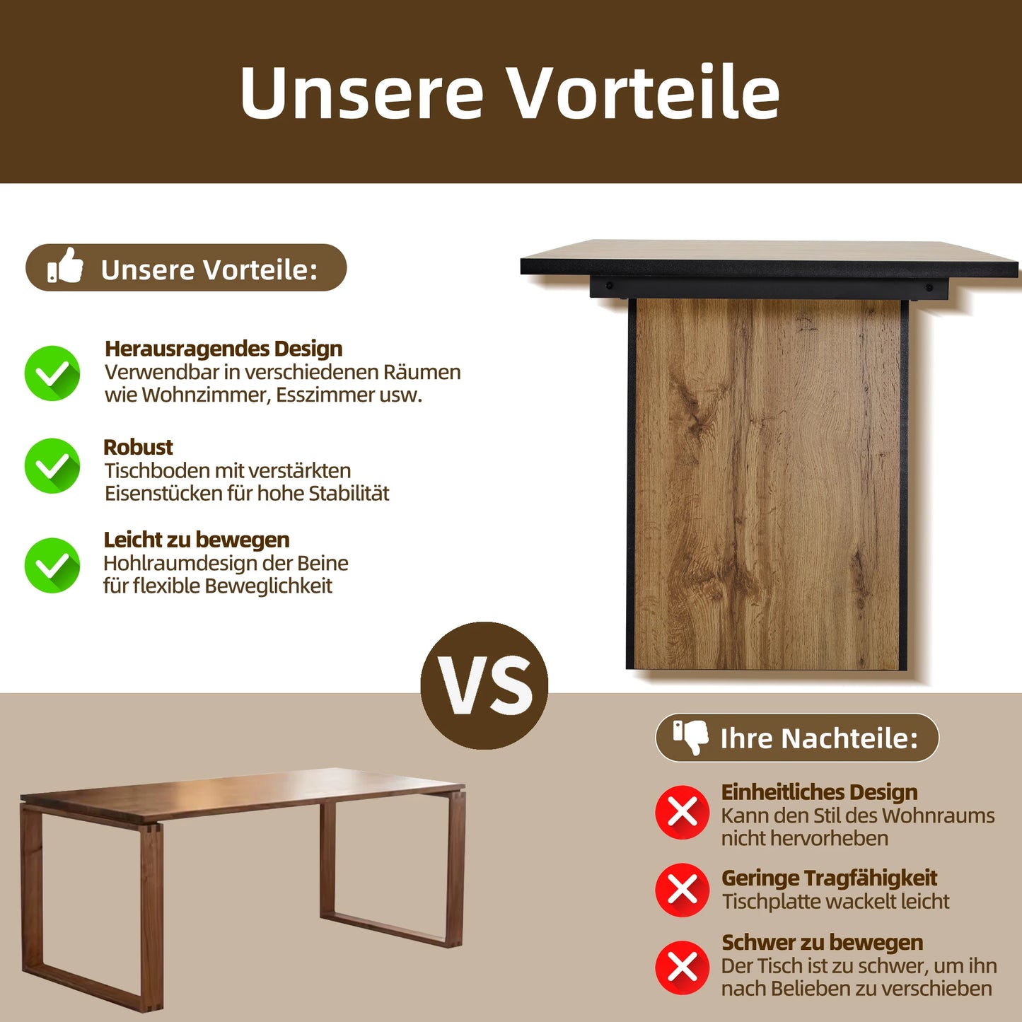 Modernt Träfärgat Matbord – Elegant Design för Kök & Bistro