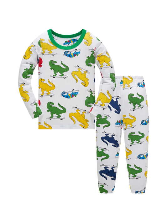 Barnpyjamas i 100% Bomull – Dinosaurieprint – 2-delad Set – Unisex 1–8 år