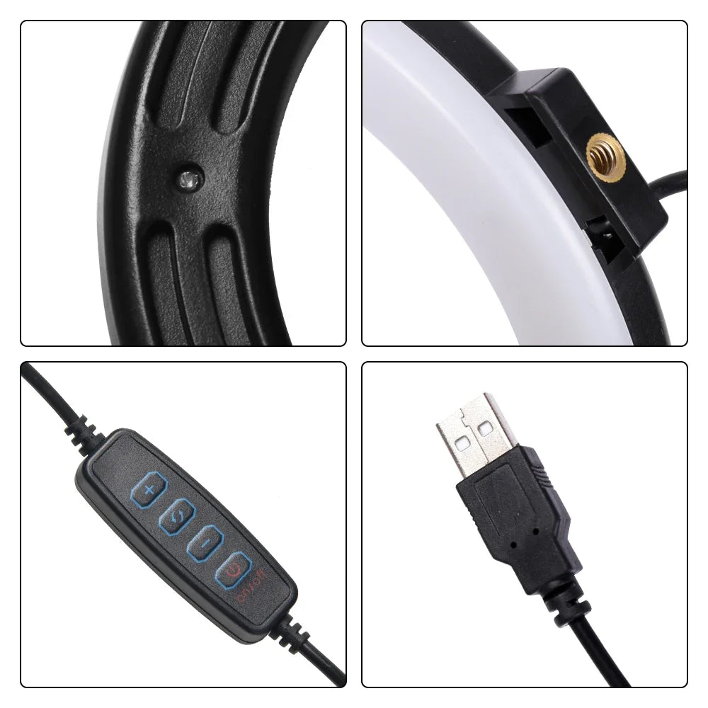 LED Ringljus med Stativ – 16/26/30 cm – USB – 10 Ljuslägen – För Makeup & Video