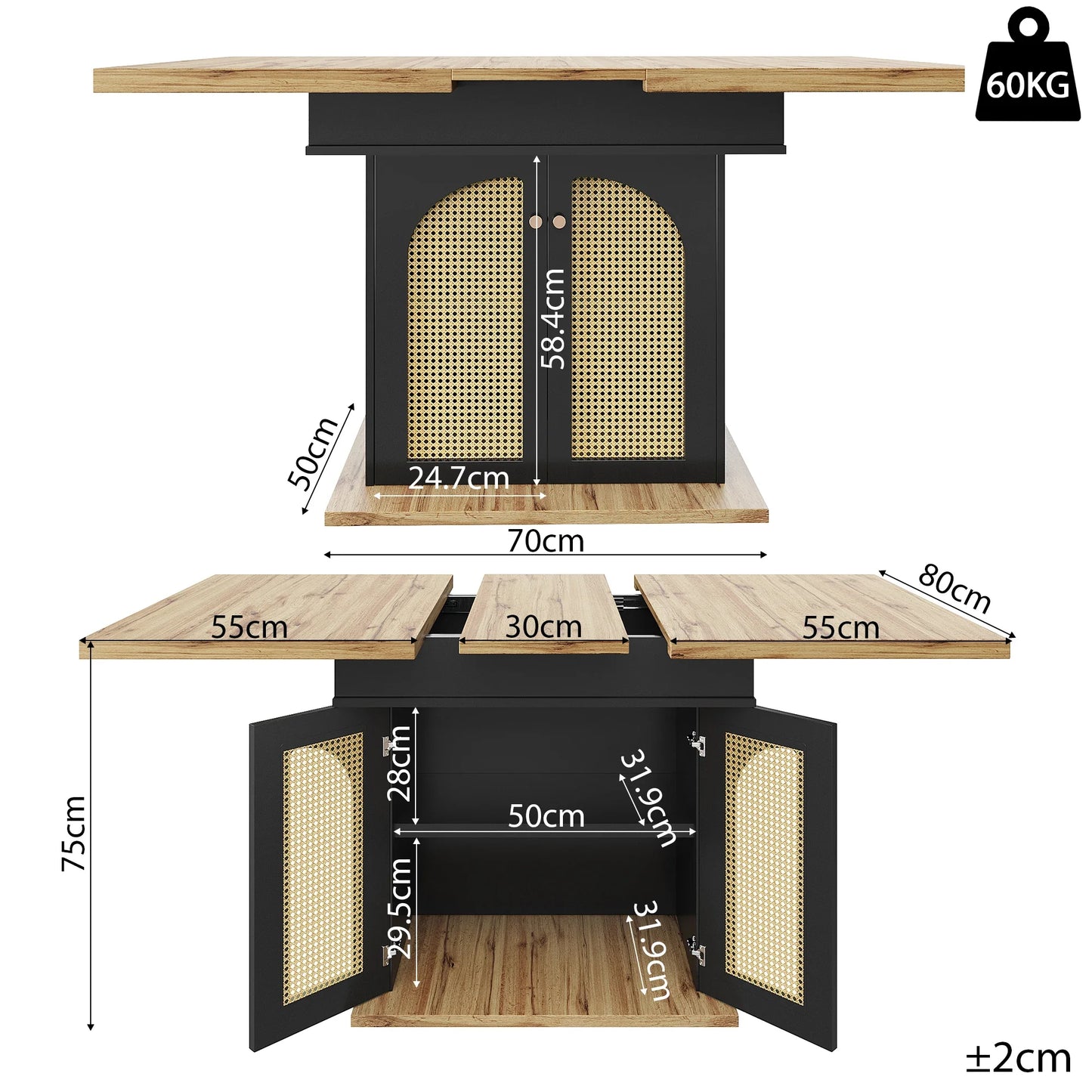Utdragbart Matbord med Förvaring – Modern Design för Kök & Vardagsrum (110–140 × 80 cm)