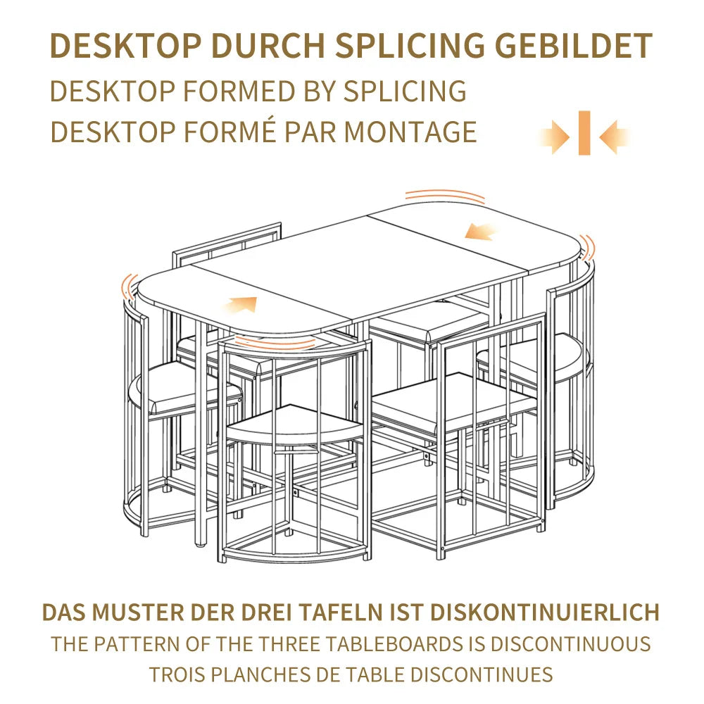 Lyxig Matgrupp med 6 Stolar – Vit Bordsskiva & Guldfärgad Ram