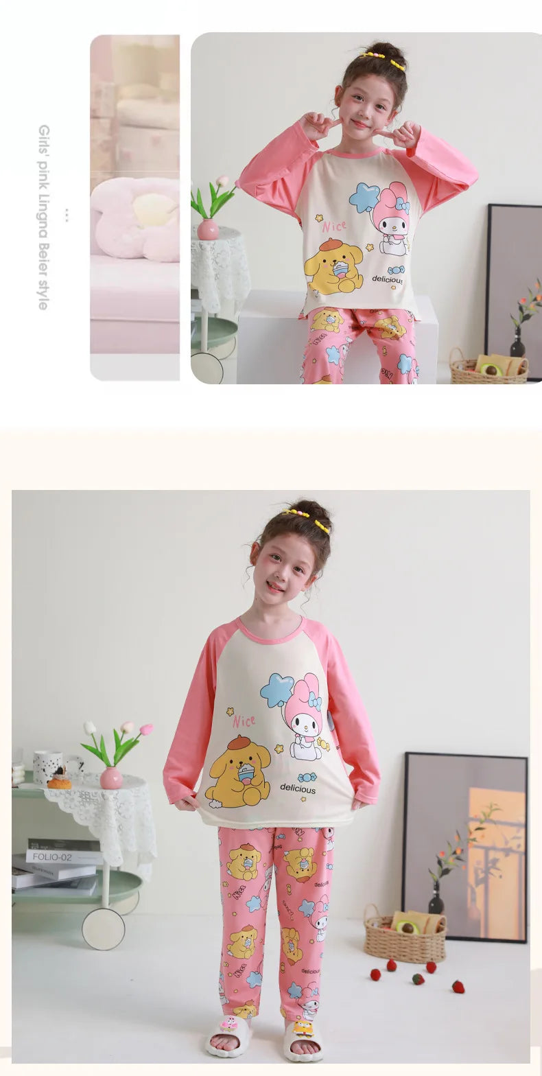 🧸 Sanrio Pyjamas för Barn – Kuromi, My Melody, Cinnamoroll – Långärmad – 100% Bomull – Kawaii Design