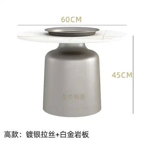 soffbord i marmorsten, fransk rund låg sidobord – nordisk uppsättning för vardagsrumsdekoration