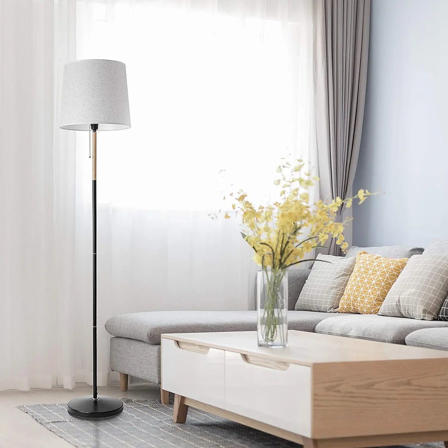 Modern Golvlampa 170 cm Beige med Tygskärm E27