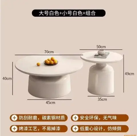 Nordisk Rund Soffbordssats – Modern Design i Trä & Vit Metall