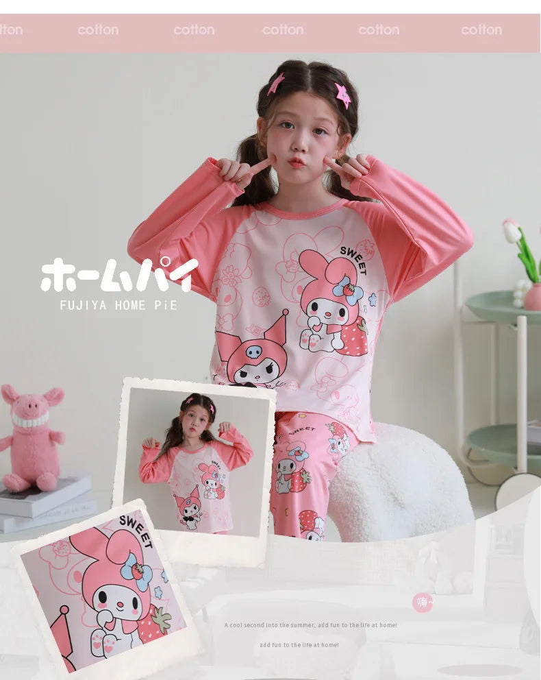 🧸 Sanrio Pyjamas för Barn – Kuromi, My Melody, Cinnamoroll – Långärmad – 100% Bomull – Kawaii Design