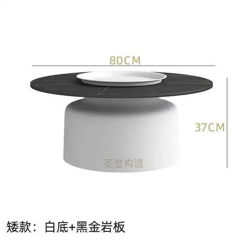 soffbord i marmorsten, fransk rund låg sidobord – nordisk uppsättning för vardagsrumsdekoration