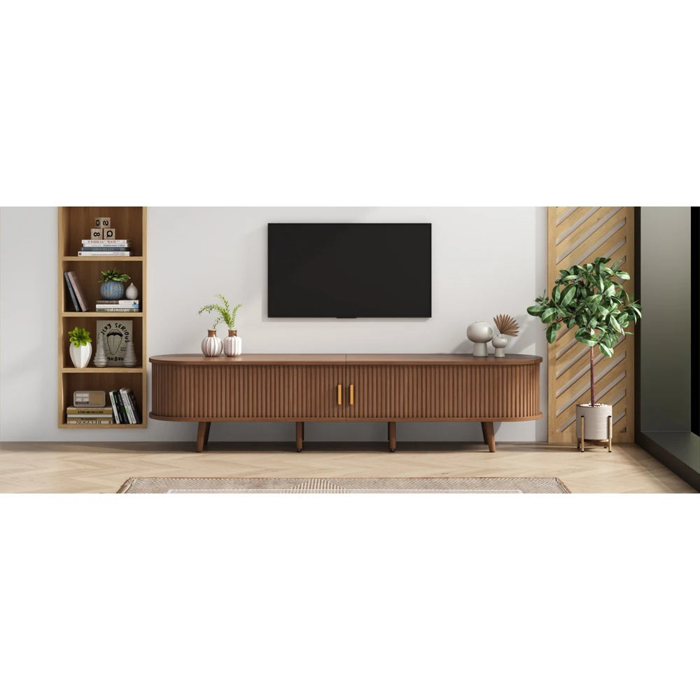 Modern TV-bänk i Valnöt – 175 cm med Skjutdörrar & Förvaring