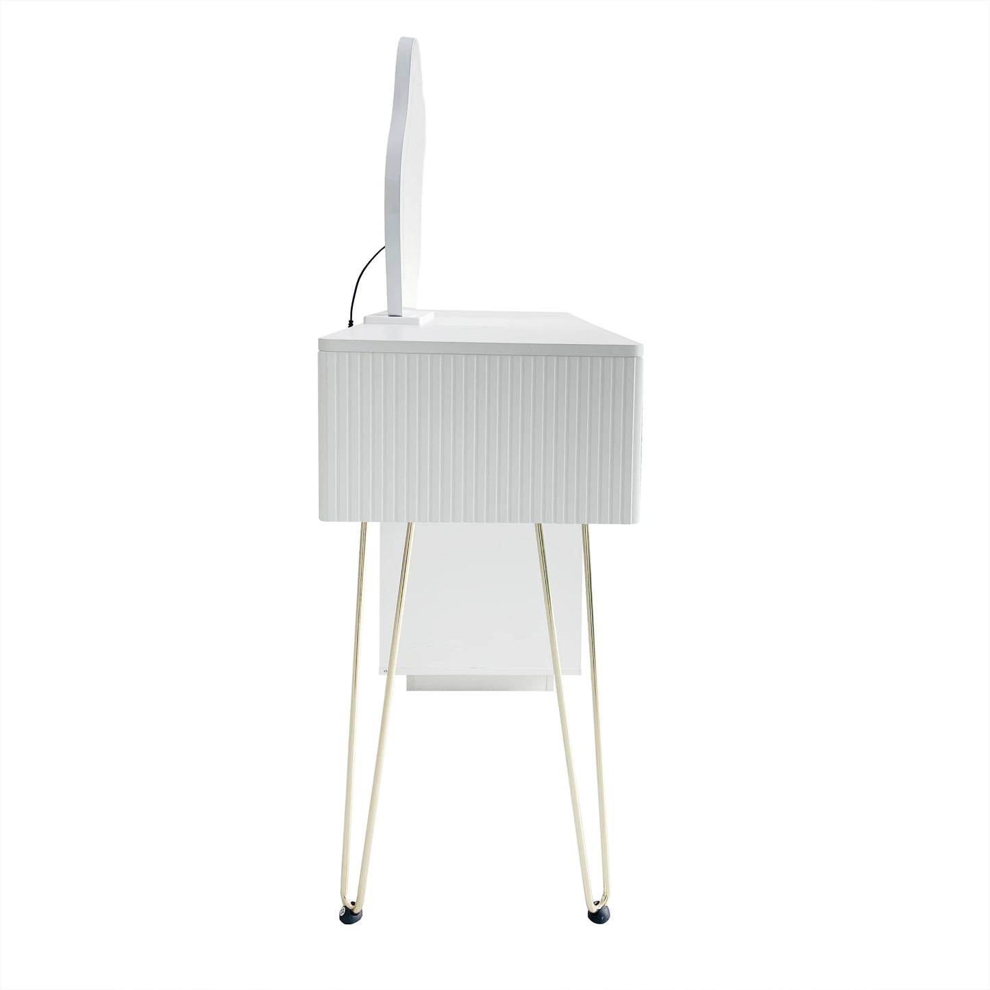 Sminkbord med LED-spegel – Modern Vit Design med Utdragbar Funktion