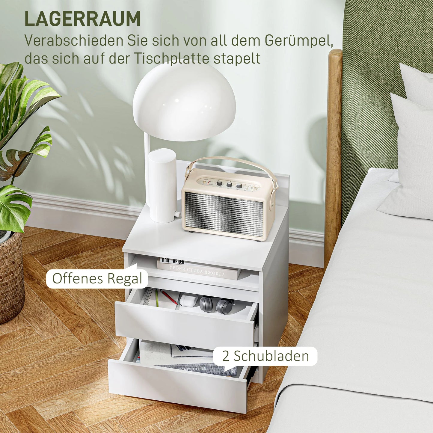 Set med 2 sängbord med 2 lådor – Sidobord med hylla för sovrum och vardagsrum, 40 × 32 × 50 cm